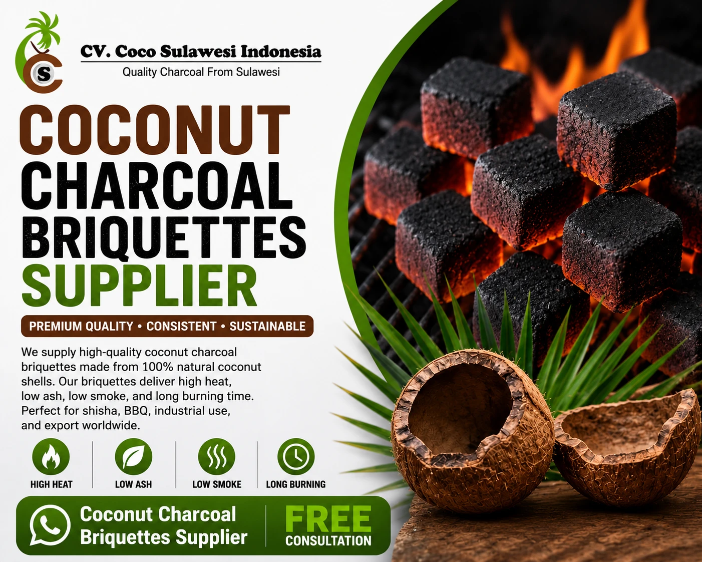 Coconut Charcoal Briquettes Supplier